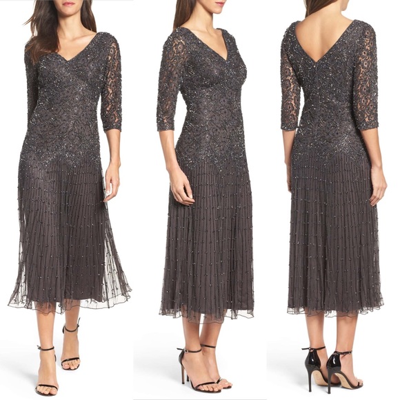 pisarro nights beaded mesh dress